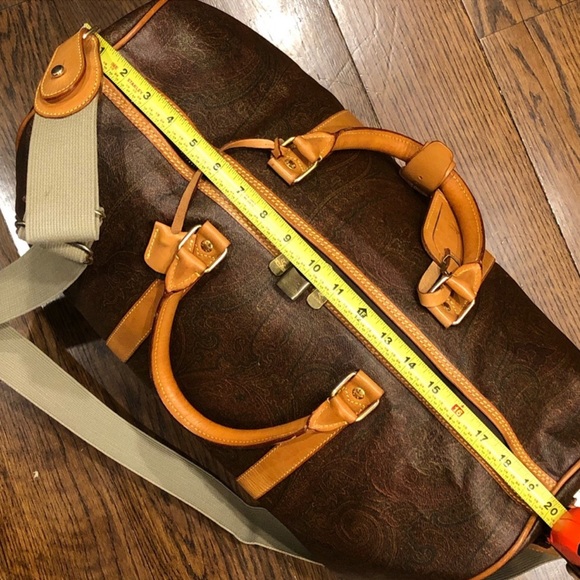 METRO MILANO Paisley Coated Canvas Vachetta Leather Boston Shoulder Weekend Bag - Picture 9 of 17